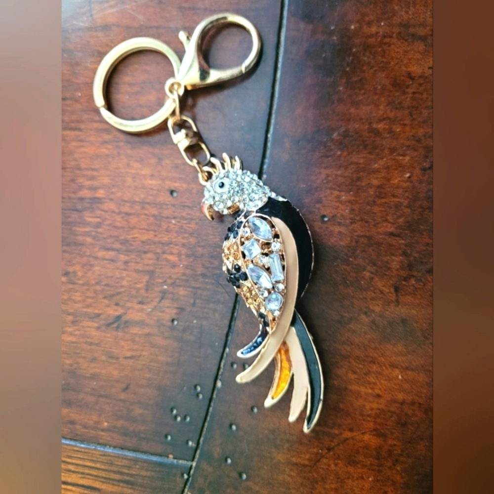 Elegant Gold and Black Parrot Bag Charm